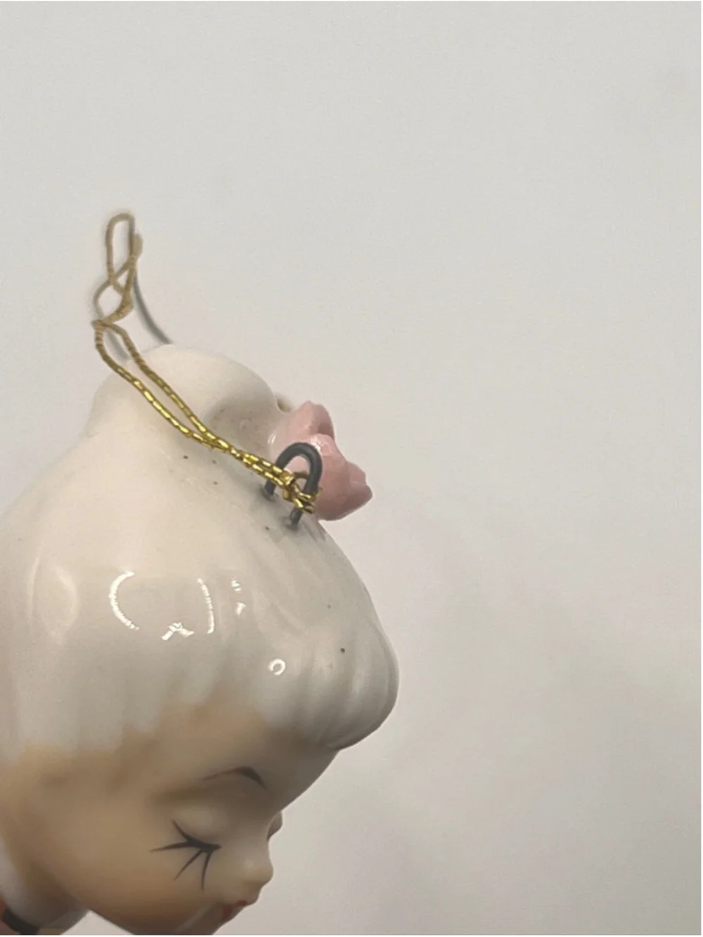 2 Vintage Ceramic Angel Christmas Ornaments Sleeping Blue Pink Japan Mid Century